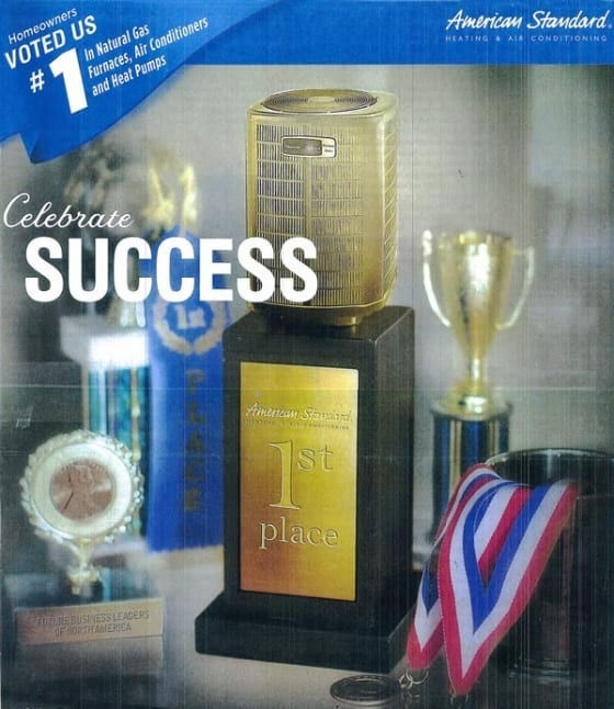 Award showing we were voted #1 in Natural Gas Furnaces, AC and Heat Pumps